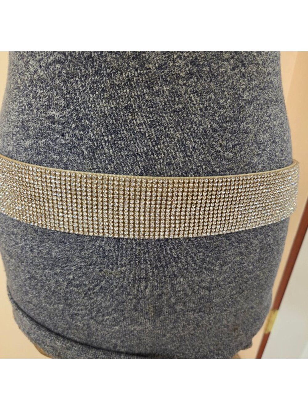 Rhinestone Waist Belt Womens Elastic Faux Leather Snap Closure Cream Vintage